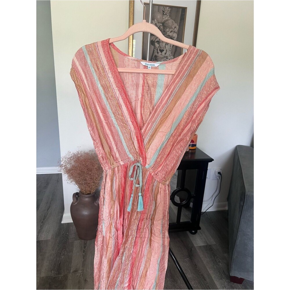 Blue Island Striped Wrap Maxi Dress
